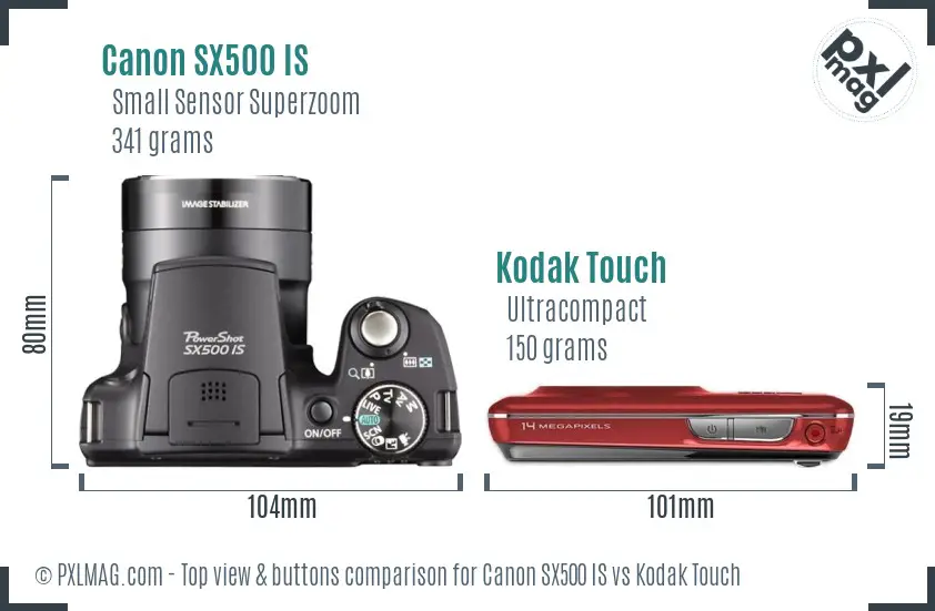 Canon SX500 IS vs Kodak Touch top view buttons comparison