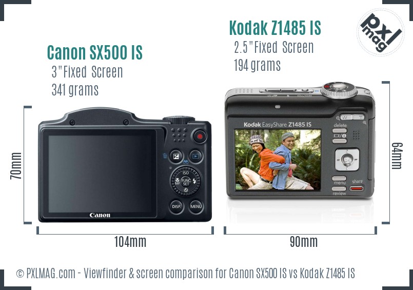 Canon SX500 IS vs Kodak Z1485 IS Screen and Viewfinder comparison