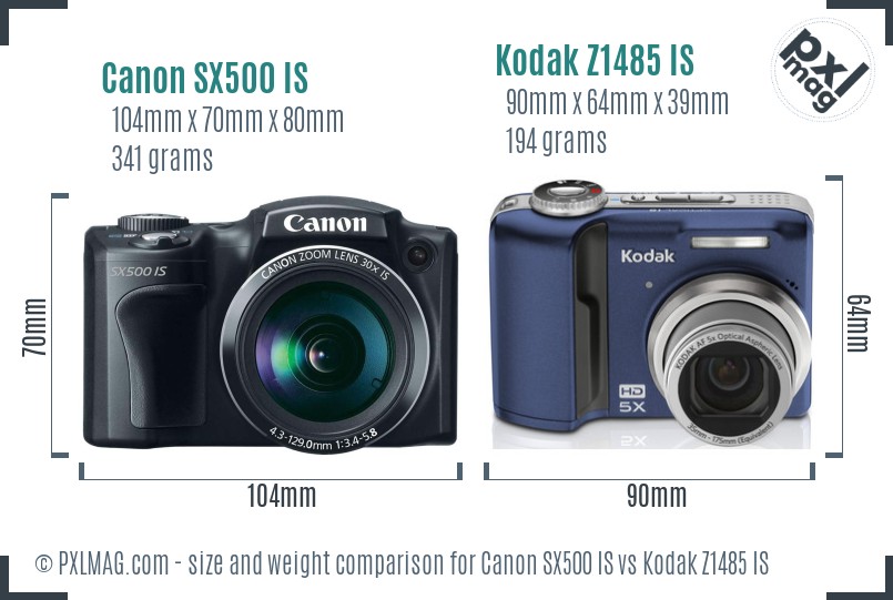 Canon SX500 IS vs Kodak Z1485 IS size comparison
