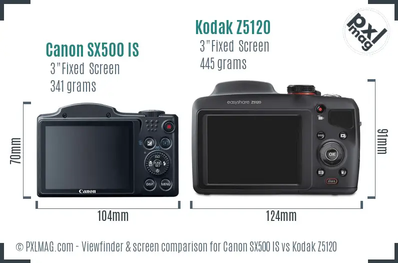 Canon SX500 IS vs Kodak Z5120 Screen and Viewfinder comparison