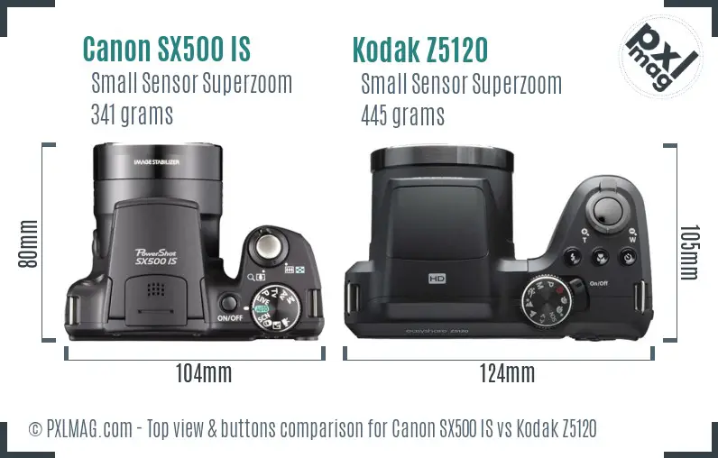 Canon SX500 IS vs Kodak Z5120 top view buttons comparison