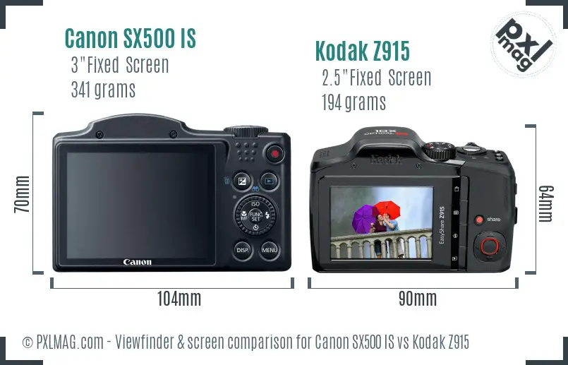 Canon SX500 IS vs Kodak Z915 Screen and Viewfinder comparison