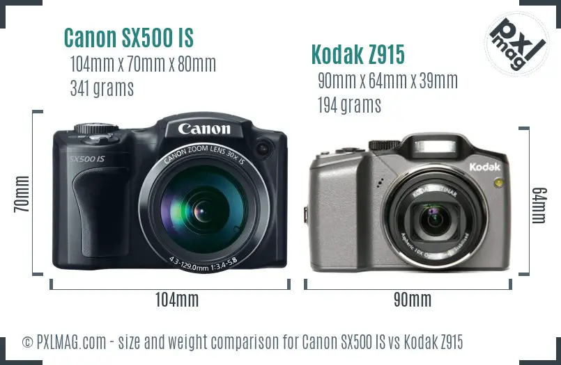 Canon SX500 IS vs Kodak Z915 size comparison