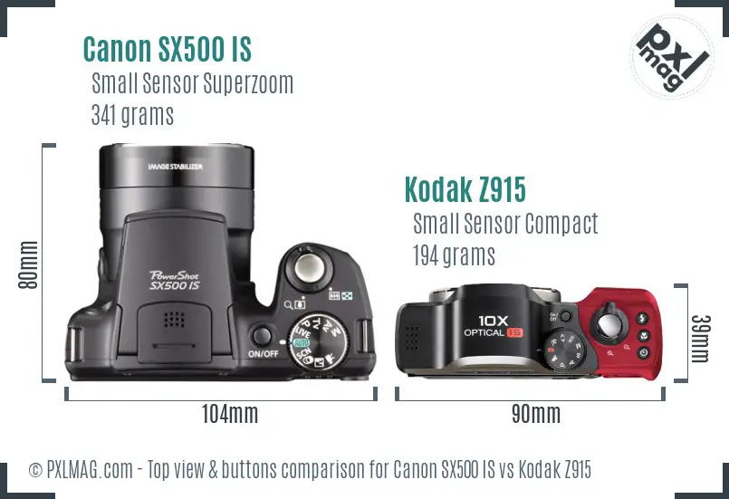 Canon SX500 IS vs Kodak Z915 top view buttons comparison