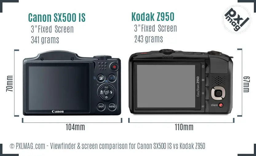 Canon SX500 IS vs Kodak Z950 Screen and Viewfinder comparison