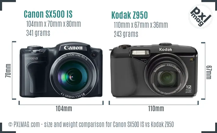 Canon SX500 IS vs Kodak Z950 size comparison