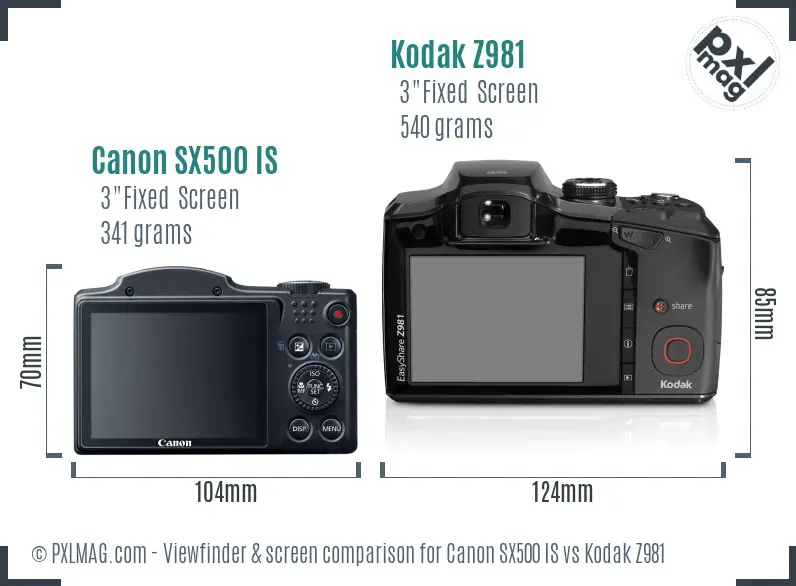 Canon SX500 IS vs Kodak Z981 Screen and Viewfinder comparison