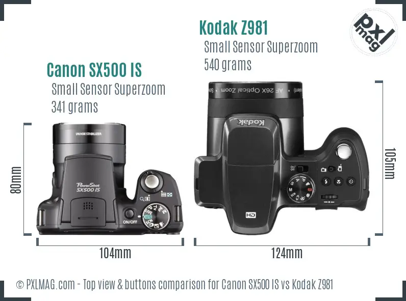 Canon SX500 IS vs Kodak Z981 top view buttons comparison