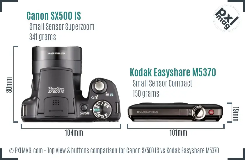 Canon SX500 IS vs Kodak Easyshare M5370 top view buttons comparison Canon SX500 IS vs Kodak Easyshare M5370 top view buttons comparison