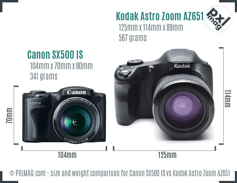 Canon SX500 IS vs Kodak Astro Zoom AZ651 size comparison