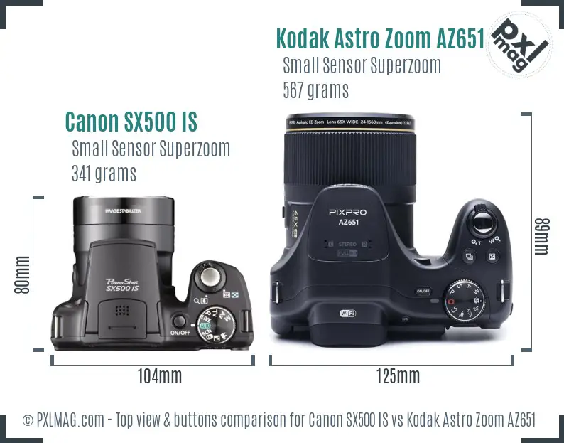 Canon SX500 IS vs Kodak Astro Zoom AZ651 top view buttons comparison