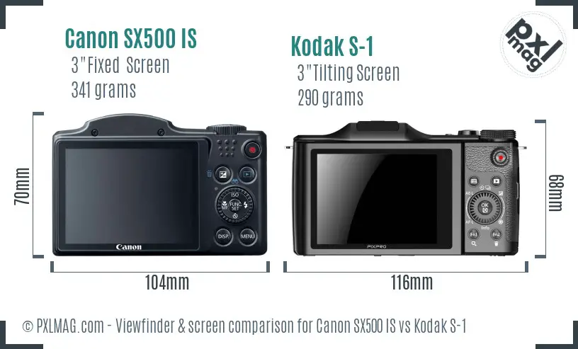 Canon SX500 IS vs Kodak S-1 Screen and Viewfinder comparison