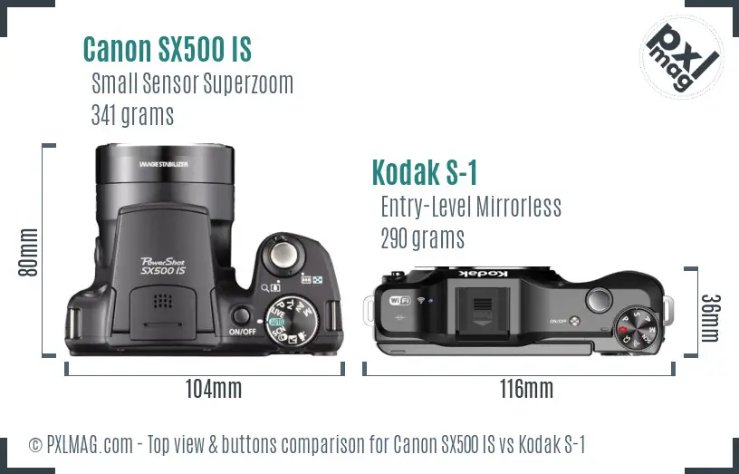 Canon SX500 IS vs Kodak S-1 top view buttons comparison