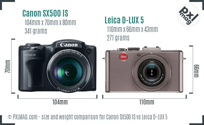 Canon SX500 IS vs Leica D-LUX 5 size comparison