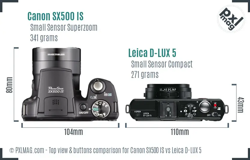 Canon SX500 IS vs Leica D-LUX 5 top view buttons comparison