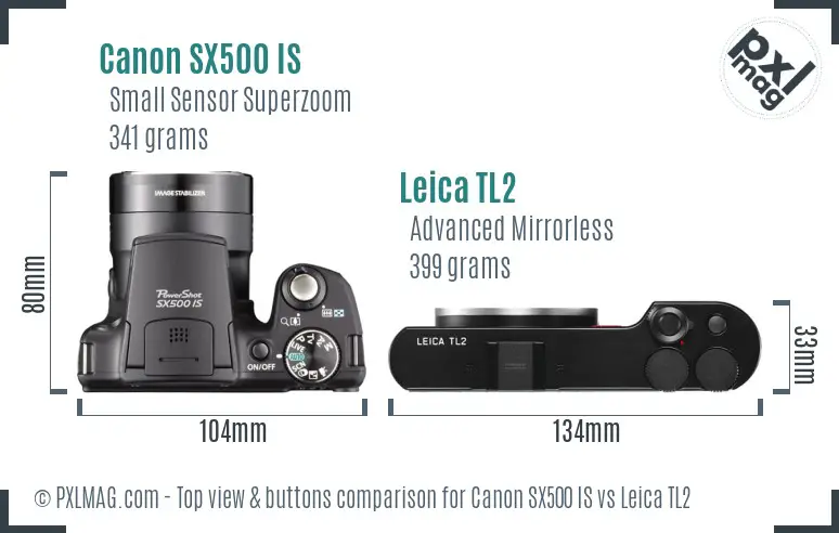 Canon SX500 IS vs Leica TL2 top view buttons comparison
