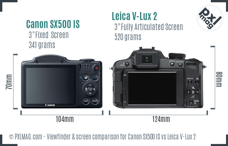 Canon SX500 IS vs Leica V-Lux 2 Screen and Viewfinder comparison