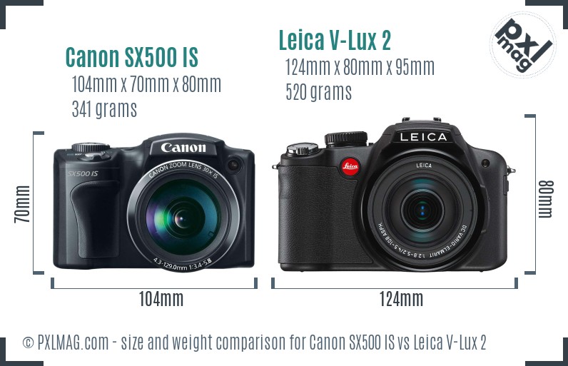 Canon SX500 IS vs Leica V-Lux 2 size comparison