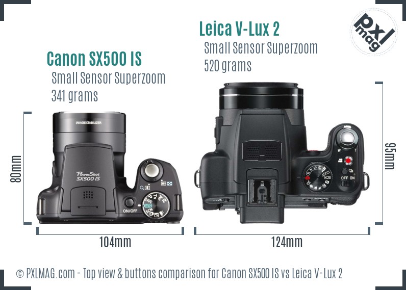 Canon SX500 IS vs Leica V-Lux 2 top view buttons comparison