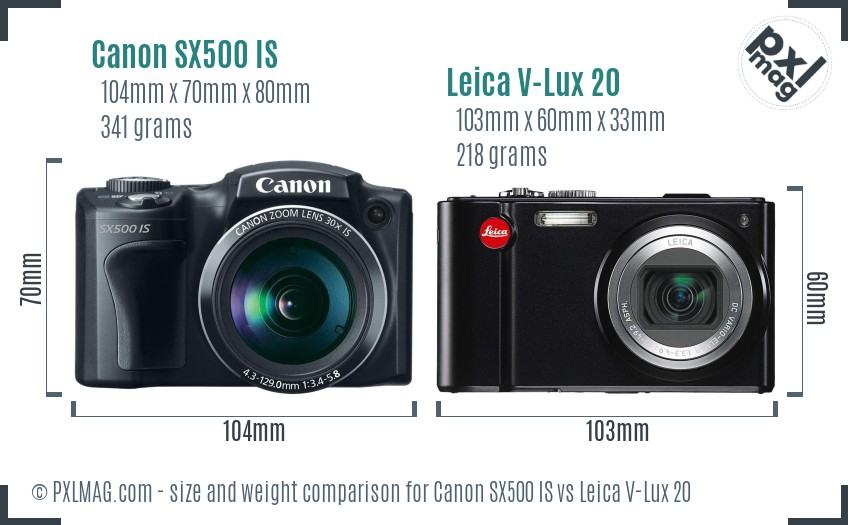 Canon SX500 IS vs Leica V-Lux 20 size comparison