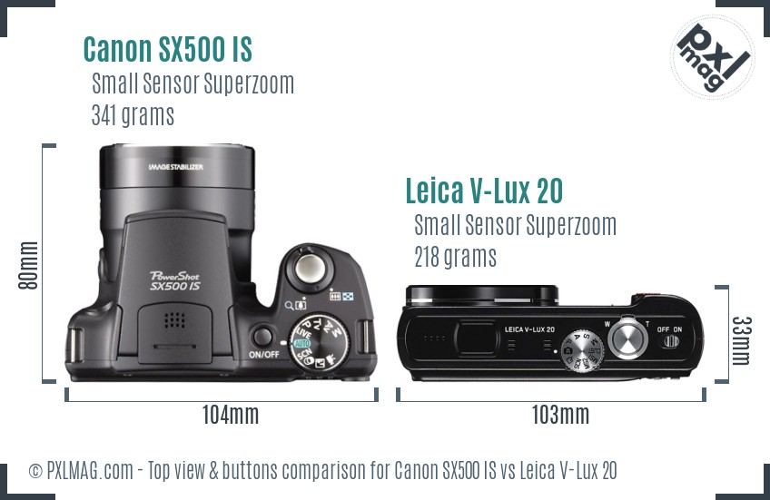 Canon SX500 IS vs Leica V-Lux 20 top view buttons comparison