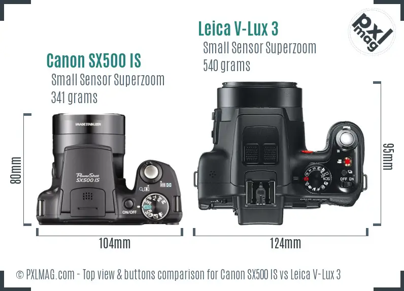 Canon SX500 IS vs Leica V-Lux 3 top view buttons comparison