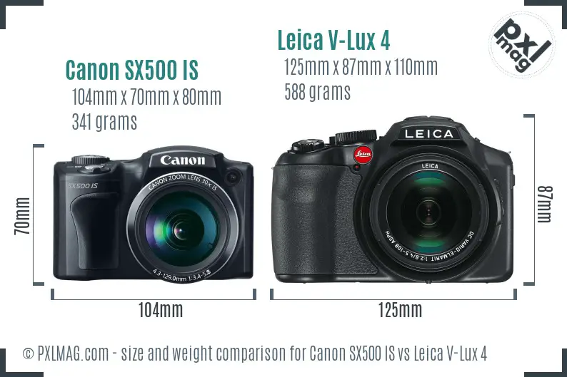 Canon SX500 IS vs Leica V-Lux 4 size comparison