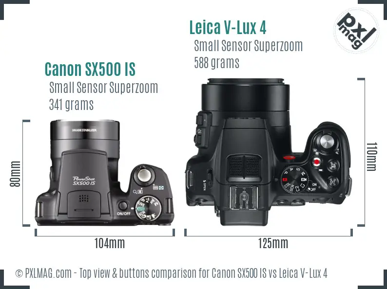 Canon SX500 IS vs Leica V-Lux 4 top view buttons comparison
