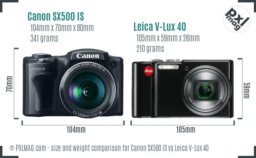 Canon SX500 IS vs Leica V-Lux 40 size comparison