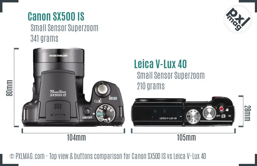 Canon SX500 IS vs Leica V-Lux 40 top view buttons comparison