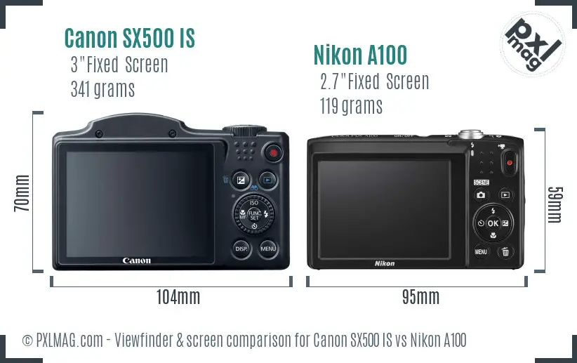 Canon SX500 IS vs Nikon A100 Screen and Viewfinder comparison