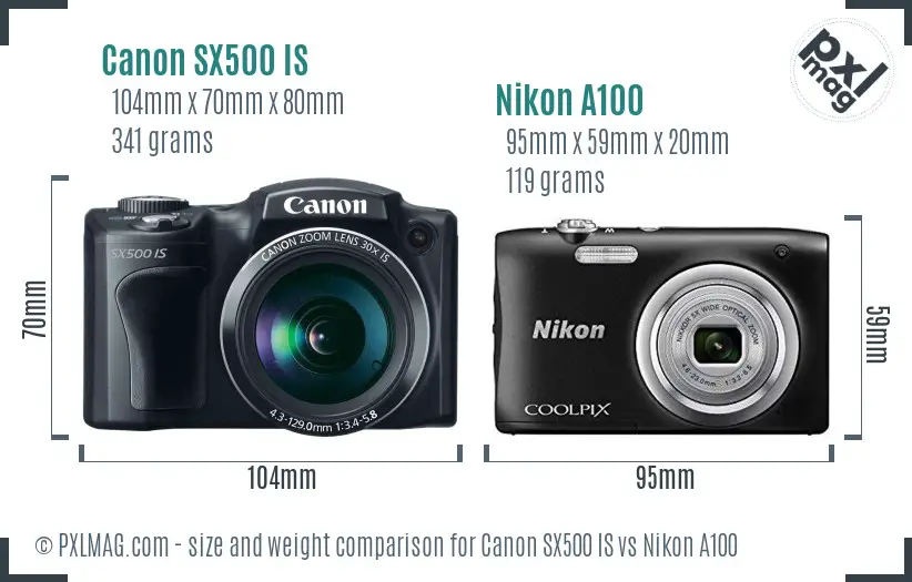 Canon SX500 IS vs Nikon A100 size comparison