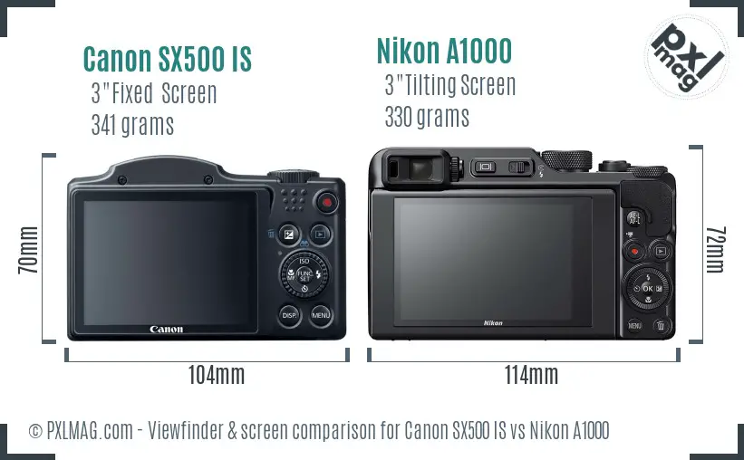 Canon SX500 IS vs Nikon A1000 Screen and Viewfinder comparison