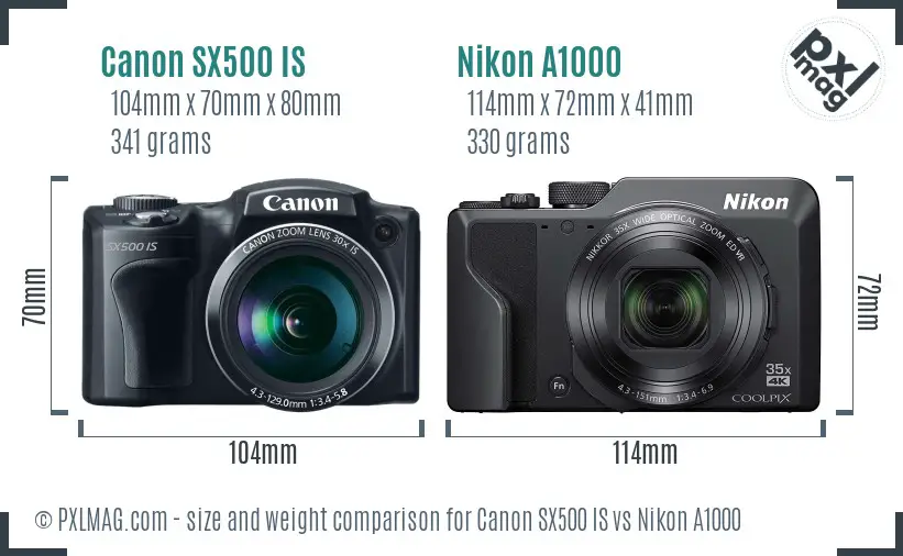 Canon SX500 IS vs Nikon A1000 size comparison