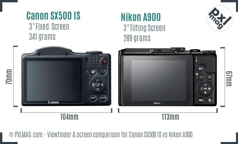 Canon SX500 IS vs Nikon A900 Screen and Viewfinder comparison