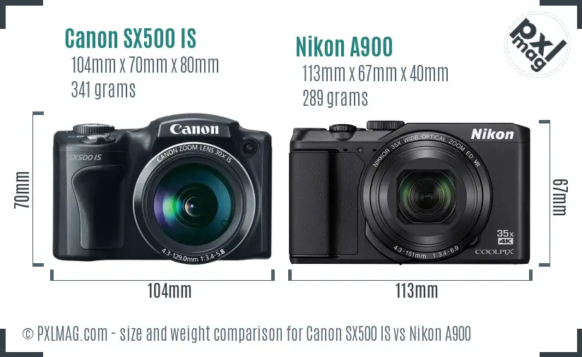 Canon SX500 IS vs Nikon A900 size comparison