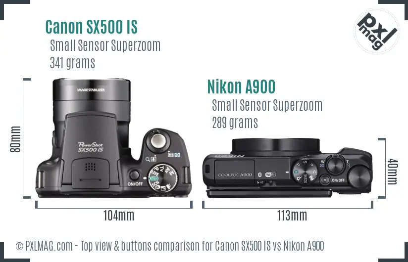 Canon SX500 IS vs Nikon A900 top view buttons comparison