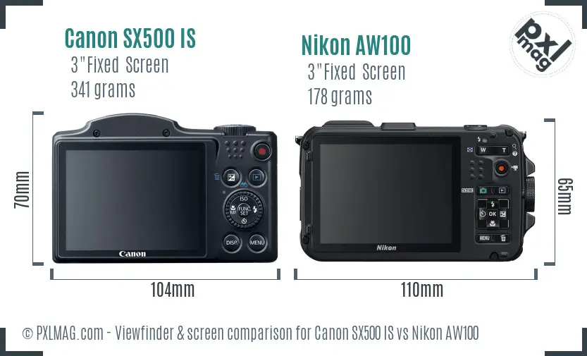 Canon SX500 IS vs Nikon AW100 Screen and Viewfinder comparison