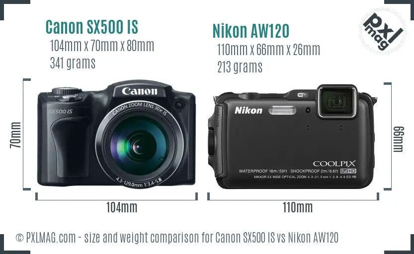 Canon SX500 IS vs Nikon AW120 size comparison Canon SX500 IS vs Nikon AW120 size comparison