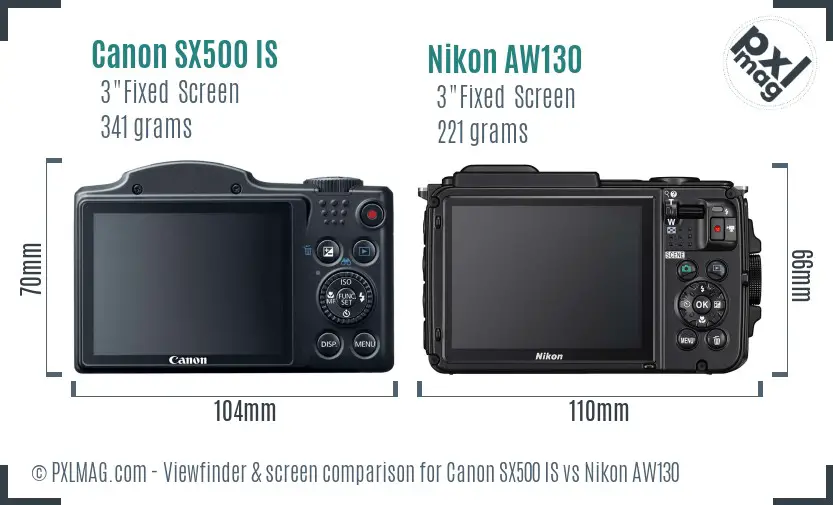 Canon SX500 IS vs Nikon AW130 Screen and Viewfinder comparison
