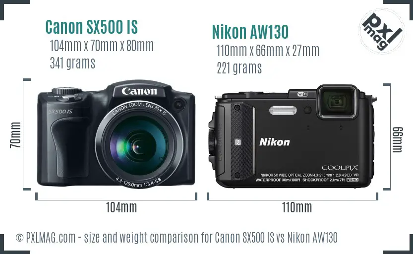 Canon SX500 IS vs Nikon AW130 size comparison