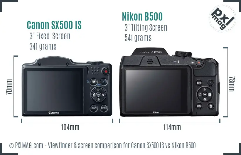 Canon SX500 IS vs Nikon B500 Screen and Viewfinder comparison