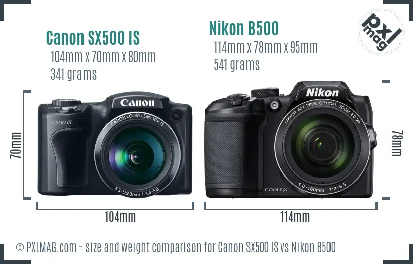 Canon SX500 IS vs Nikon B500 size comparison