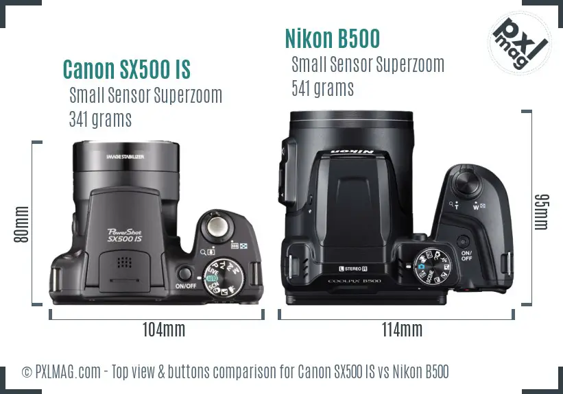 Canon SX500 IS vs Nikon B500 top view buttons comparison