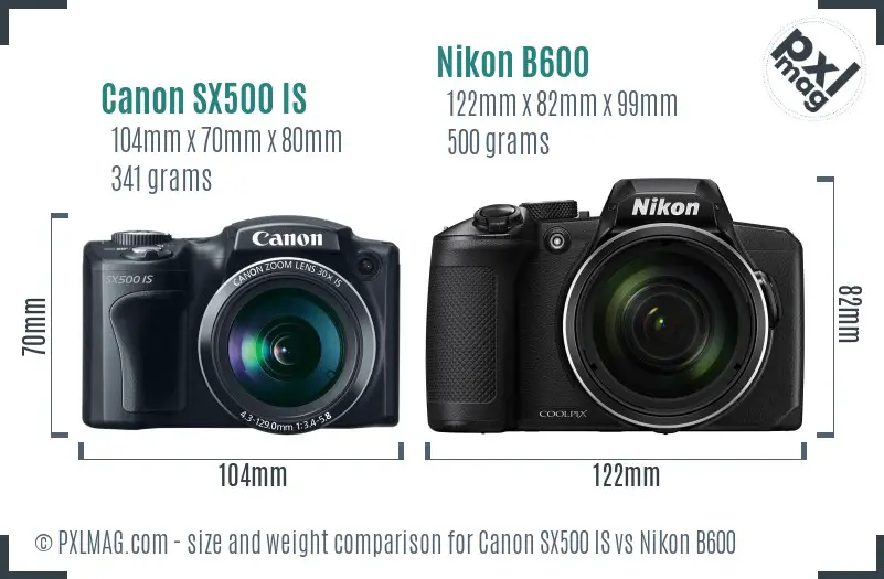 Canon SX500 IS vs Nikon B600 size comparison Canon SX500 IS vs Nikon B600 size comparison