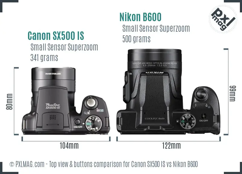 Canon SX500 IS vs Nikon B600 top view buttons comparison Canon SX500 IS vs Nikon B600 top view buttons comparison