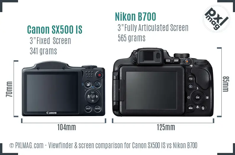 Canon SX500 IS vs Nikon B700 Screen and Viewfinder comparison