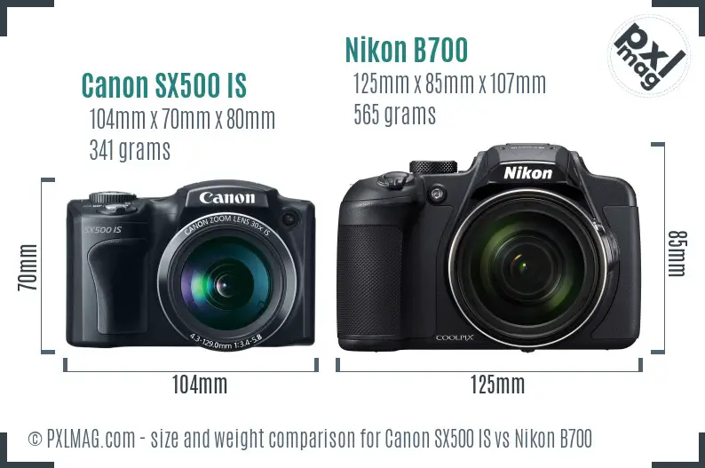 Canon SX500 IS vs Nikon B700 size comparison