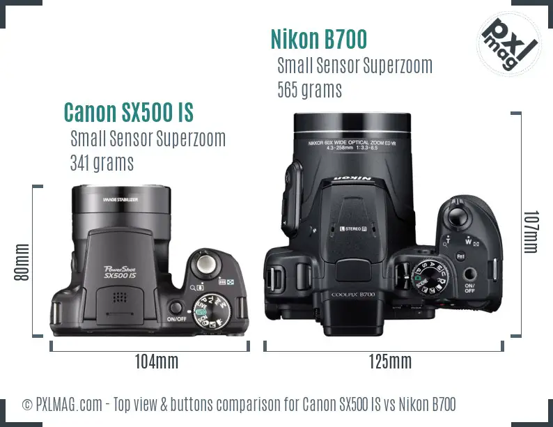 Canon SX500 IS vs Nikon B700 top view buttons comparison