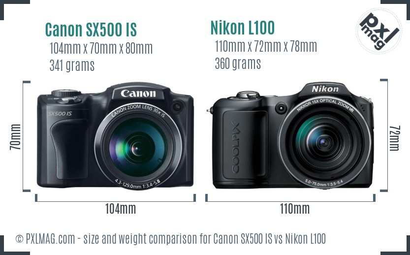 Canon SX500 IS vs Nikon L100 size comparison